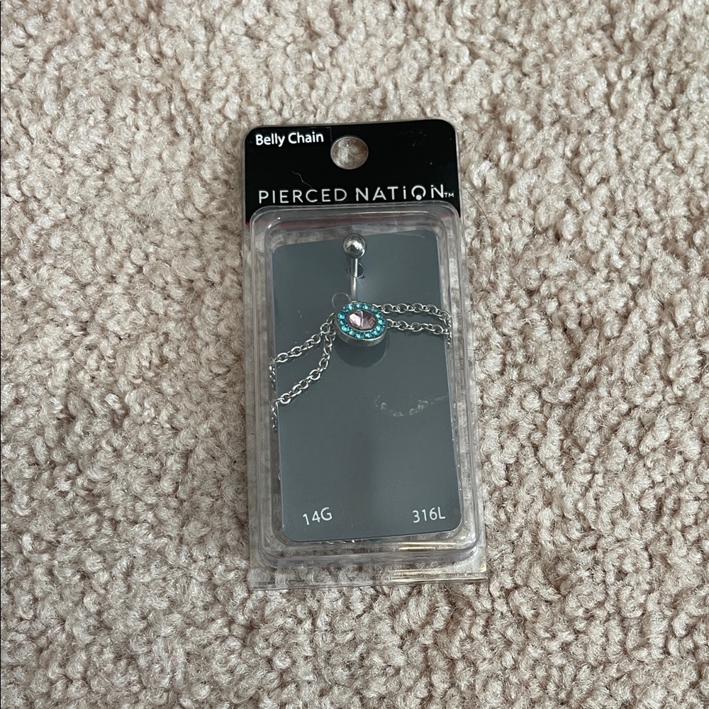 NWT Pierced Nation Silver Belly Chain with Blue Gem